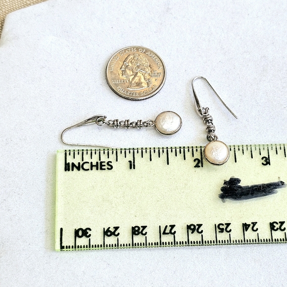 Sterling 925 ITALY Rolo Link Freshwater Pearl Drop Earrings - Picture 13 of 16